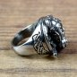 Preview: Axt Ring mit grimmigen Wikinger, silberfarben