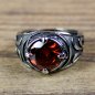 Preview: Piraten Ring, runder Stein - Silberfarben / Rot