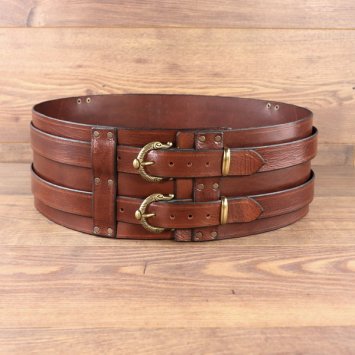 Big Belt mit 2 Riemen, Wiki-Schnalle, mittelbraunes Rindsleder, Umfang von 100 - 110 cm 