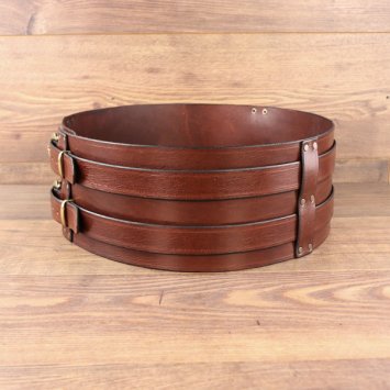 Preview: Big Belt mit 2 Riemen, Wiki-Schnalle, mittelbraunes Rindsleder, Umfang von 100 - 110 cm 