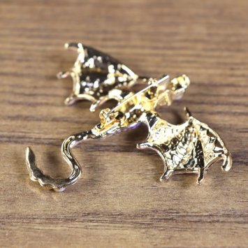 Dragon Brooch - spread wings, top view, pink-blue