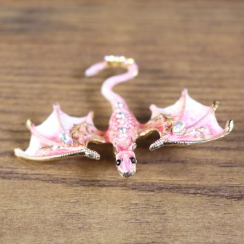 Drachen Brosche - ausgebreitete Flügel, Ansicht von oben, Rosa