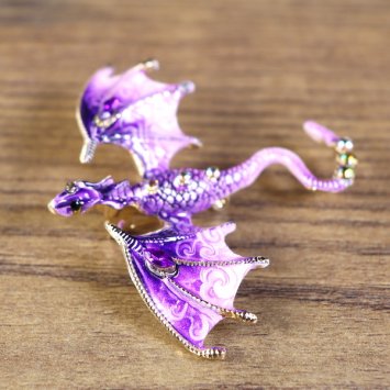 Dragon Brooch - spread wings, top view, purple