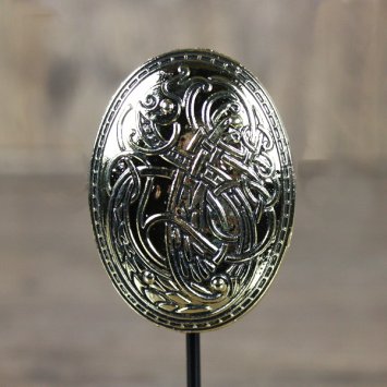 Viking oval brooch, shell brooch, gold-colored