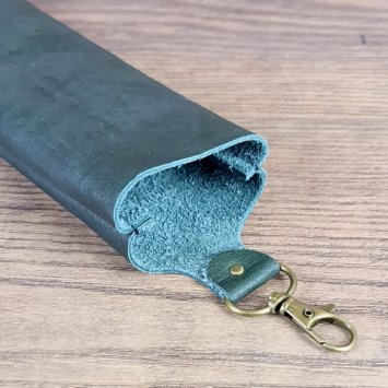 Preview: Große Fächer Hülle aus Leder, Farbe: Grün