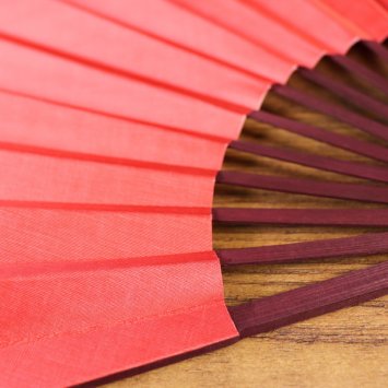 Bamboo / Silk Fan, Bordeaux-Red, 59 x 34 cm