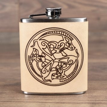 Flachmann mit Ledermantel, Motiv 