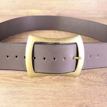6 x 136 cm belt, buffalo leather, brown / circumference 107 – 127 cm / large buckle AM