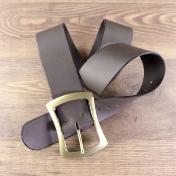 6 x 136 cm belt, buffalo leather, brown / circumference 107 – 127 cm / large buckle AM