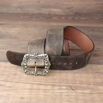 6 x 134 cm, circumference from 109 to 126 cm - Pirate belt, cowhide, antique brown, with baroque buckle AM