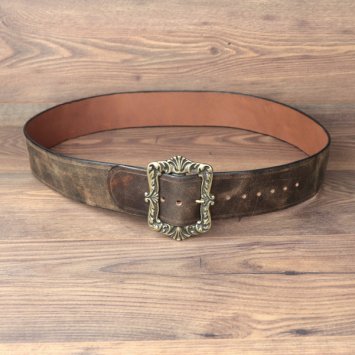 6 x 134 cm, circumference from 109 to 126 cm - Pirate belt, cowhide, antique brown, with baroque buckle AM
