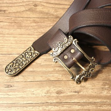 Preview: 3.5 x 147 cm Baroque belt, buffalo leather, brown