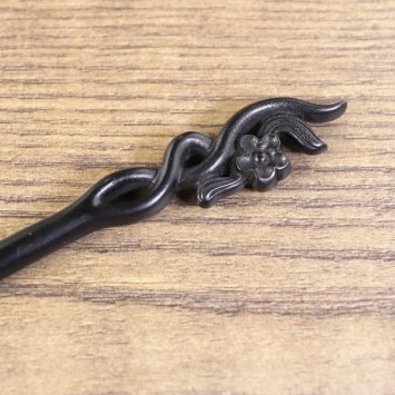 "Tendril with Blossom" Hairpin, Black Wood