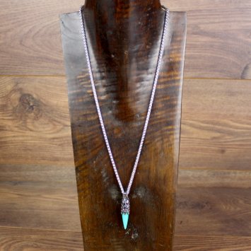 Preview: Halskette Wolfskopf mit leuchtender türkisen Spitze