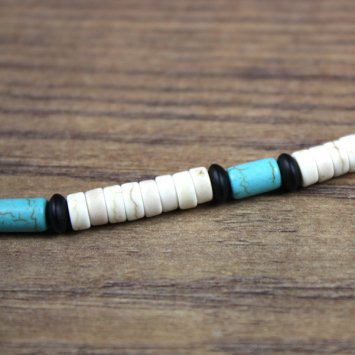 Preview: Halskette mit weißen und türkisen Steinen mit schwarzen Holzperlen