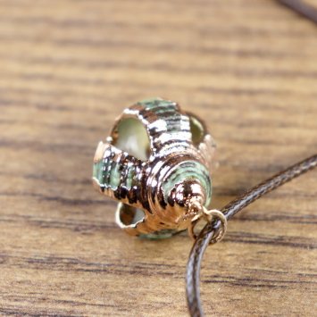 "Muschelkette", Schnecken Gehäuse, türkis mit goldener Farbe