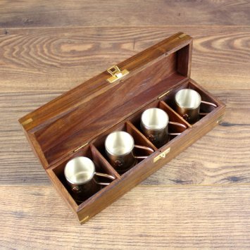 Preview: 4 Rumbecher mit Henkel und Holzbox