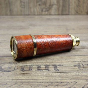 Teleskop / Fernrohr - mit Holzgriff, 45 cm, mit Lederetui