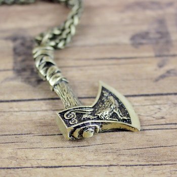 Preview: Kette mit Axt, Motiv Wolf / Rabe, AM