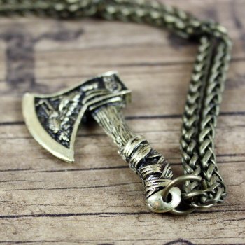 Preview: Kette mit Axt, Motiv Wolf / Rabe, AM