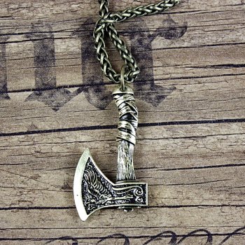 Preview: Kette mit Axt, Motiv Wolf / Rabe, AM