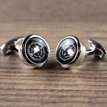 Manschettenknöpfe - Kompass Weiß-blaues Ziffernblatt, beweglich