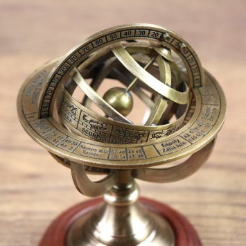 NKlaus Armillarsphäre Aus Messing - Antike Astronomische Kugel Auf Holzsockel 27cm