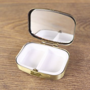 Pillendöschen mit 2 Fächer und Spiegel, Farbe: Altmessing