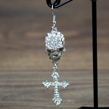 Ohrring Paar "Strass Totenkopf mit Kreuz" - AS