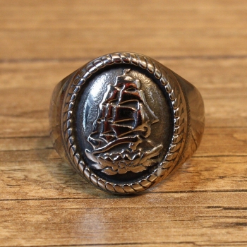 Piraten Schiff Ring, Oval, silberfarben