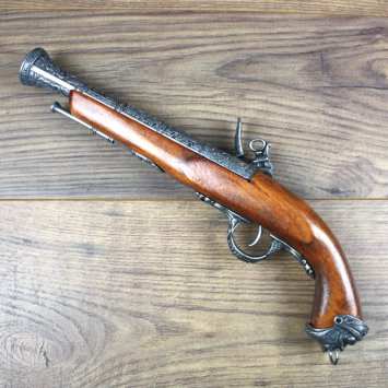 Deko Steinschloss Pistole, Tromblon, Holz / Metall, grau - Replik
