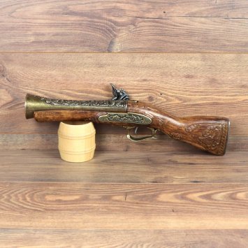 Deko Große Tromblon Steinschlosspistole, Messing, 18. Jahrhundert, Replik