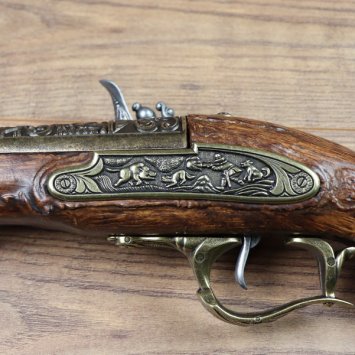 Deko Große Tromblon Steinschlosspistole, Messing, 18. Jahrhundert, Replik