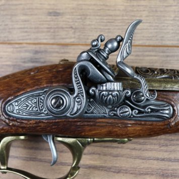 Deko Große Tromblon Steinschlosspistole, Messing, 18. Jahrhundert, Replik