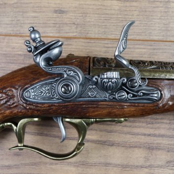 Deko Große Tromblon Steinschlosspistole, Messing, 18. Jahrhundert, Replik