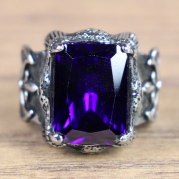 Piraten Ring, Doppelaxt - Silberfarben  / Purpur
