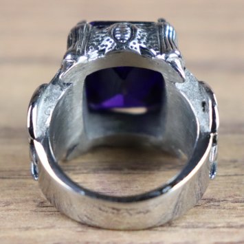 Preview: Piraten Ring, Doppelaxt - Silberfarben  / Purpur