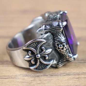 Preview: Piraten Ring, Doppelaxt - Silberfarben  / Purpur