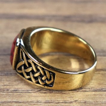 Preview: Keltischer Ring, rechteckiger Stein - Goldfarben / Grün