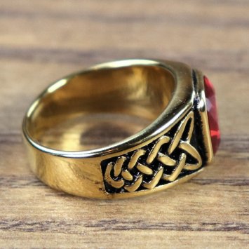 Preview: Keltischer Ring, rechteckiger Stein - Goldfarben / Grün