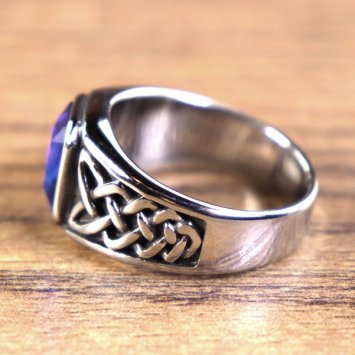 Keltischer Ring, rechteckiger Stein - Silberfarben / Blau