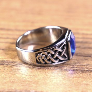 Keltischer Ring, rechteckiger Stein - Silberfarben / Blau
