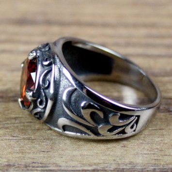 Preview: Pirate Ring, Round Stone - Silver / Red