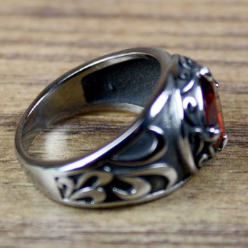 Preview: Pirate Ring, Round Stone - Silver / Red