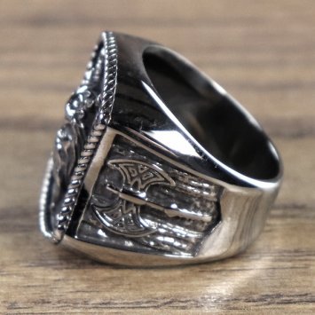 Preview: Axt Ring mit Kopf, silberfarben