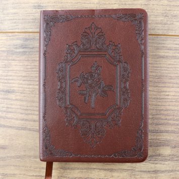 Kunstleder Notiz Buch - Rosenmuster - Dunkelbraun