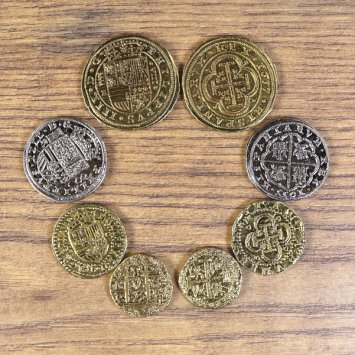 Preview: Spanish doubloons – coin set in a leather pouch embossed with 