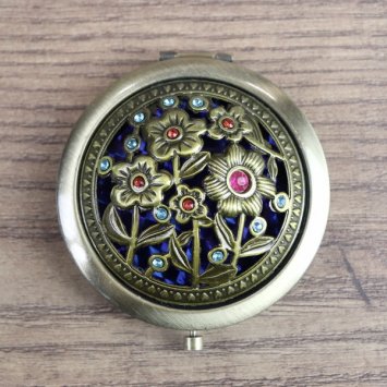 Taschenspiegel - Blumen Motiv : Bunt schimmernder Hintergrund, 1 Blume in der Mitte