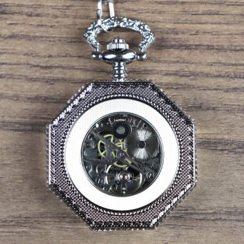 Preview: Achteckige, mechanische Uhr in Silber Optik