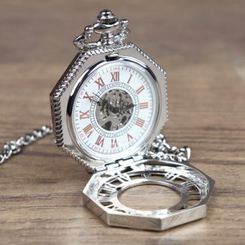 Preview: Achteckige, mechanische Uhr in Silber Optik